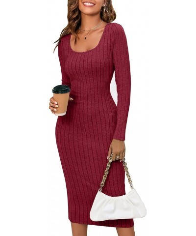 Womens Long Sleeve Scoop Neck Bodycon Maxi Ribbed Knit Lightweight Slim Fitted Sweater Dresses(Choose Smaller One) Red $14.26...