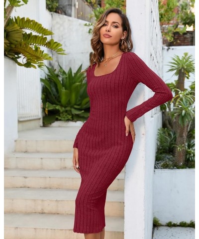 Womens Long Sleeve Scoop Neck Bodycon Maxi Ribbed Knit Lightweight Slim Fitted Sweater Dresses(Choose Smaller One) Red $14.26...