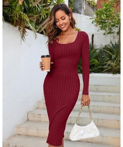 Womens Long Sleeve Scoop Neck Bodycon Maxi Ribbed Knit Lightweight Slim Fitted Sweater Dresses(Choose Smaller One) Red $14.26...