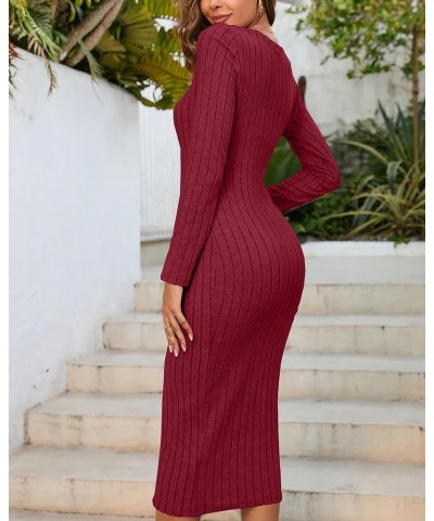 Womens Long Sleeve Scoop Neck Bodycon Maxi Ribbed Knit Lightweight Slim Fitted Sweater Dresses(Choose Smaller One) Red $14.26...