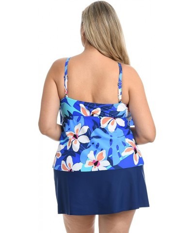 Women's 2-Tiered Ruffle Tankini Swimsuit Top Navy//Aloha Orchid $19.24 Swimsuits