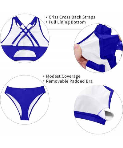 Sporty Bikini Athletic Bikini Swimsuit for Women Two Piece Bathing Suit for Teen Juniors High Neck Swimwear Blue Sports Bikin...