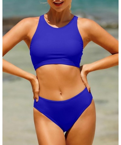 Sporty Bikini Athletic Bikini Swimsuit for Women Two Piece Bathing Suit for Teen Juniors High Neck Swimwear Blue Sports Bikin...