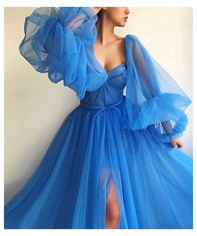 Puffy Sleeve Prom Dress for Women Long Sweetheart Tulle Ball Gown Split Formal Evening Party Gowns Yellow $38.88 Dresses