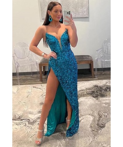 Long Sequin Prom Dress for Women Mermaid Strapless Formal Gown Evening Dresses with Slit Burgundy $30.75 Dresses