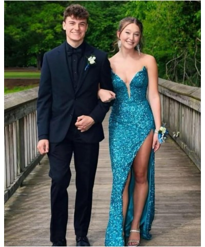 Long Sequin Prom Dress for Women Mermaid Strapless Formal Gown Evening Dresses with Slit Burgundy $30.75 Dresses