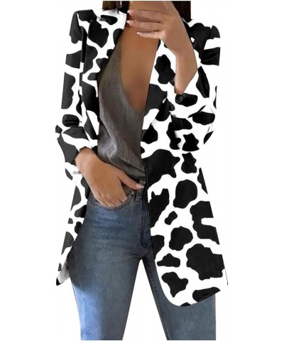 Women's 's Fall Blazers 2023 Casual Fashion Print Lapel Long Sleeve Slim Fit Small Button Jacket Blazers, S-4XL Nn3-cow Patte...