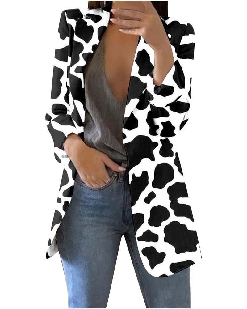 Women's 's Fall Blazers 2023 Casual Fashion Print Lapel Long Sleeve Slim Fit Small Button Jacket Blazers, S-4XL Nn3-cow Patte...