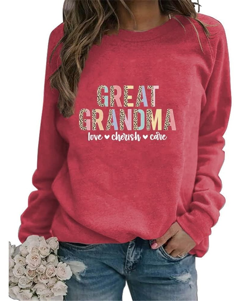 Great Grandma Sweatshirt Women Funny Grandma Leopard Graphic Shirts Crewneck Long Sleeve Fashion Pullover Tops 01 Red $12.74 ...