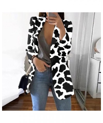 Women's 's Fall Blazers 2023 Casual Fashion Print Lapel Long Sleeve Slim Fit Small Button Jacket Blazers, S-4XL Nn3-cow Patte...