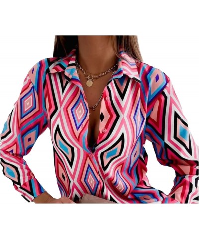 Geometric Printed Long Sleeved Top-Womens Top-Casual Top-Minimalist Women Blouse-Modern Top Pink $15.90 Blouses