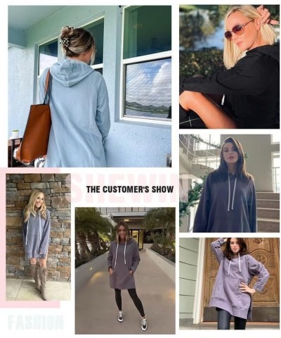 Women's Oversized Casual Pullover Long Sleeve Split Hem Drawstring Hoodies Dress With Kangaroo Pocket E Navy Blue $22.50 Hood...