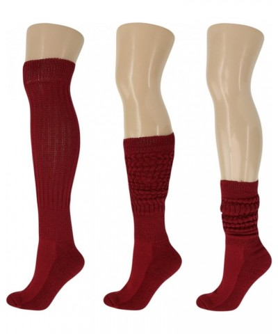 2 Pairs Cotton Slouch Socks Scrunch Knee High Socks Shoe Size 5-10 Bordeaux $10.73 Activewear