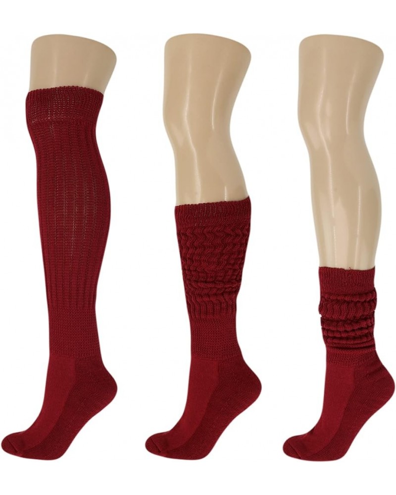 2 Pairs Cotton Slouch Socks Scrunch Knee High Socks Shoe Size 5-10 Bordeaux $10.73 Activewear