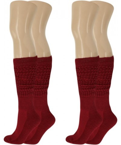 2 Pairs Cotton Slouch Socks Scrunch Knee High Socks Shoe Size 5-10 Bordeaux $10.73 Activewear