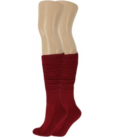 2 Pairs Cotton Slouch Socks Scrunch Knee High Socks Shoe Size 5-10 Bordeaux $10.73 Activewear