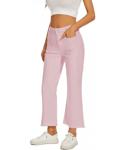 Women Straight Leg Capris Jeans Mid Rise Cropped Pants Stretchy Ankle Length with Pockets Pink $28.99 Jeans