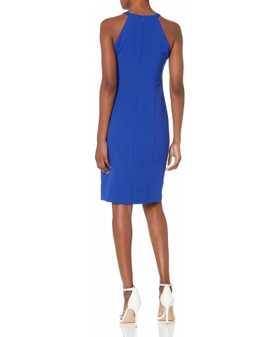 Women's Crepe Halter Neck Bodycon Dress with Front Rufflfe Cobalt $15.65 Dresses