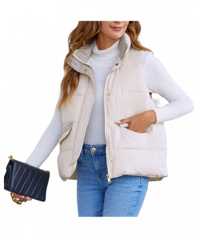 Women's Sleeveless Quilted Down Jacket Vests Loose Fit Zip Puffer Coat Warm Waistcoat Beige $7.94 Vests