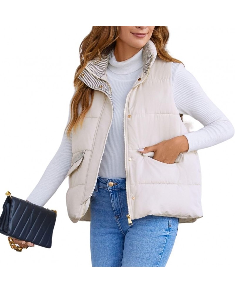 Women's Sleeveless Quilted Down Jacket Vests Loose Fit Zip Puffer Coat Warm Waistcoat Beige $7.94 Vests