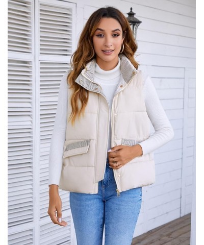 Women's Sleeveless Quilted Down Jacket Vests Loose Fit Zip Puffer Coat Warm Waistcoat Beige $7.94 Vests