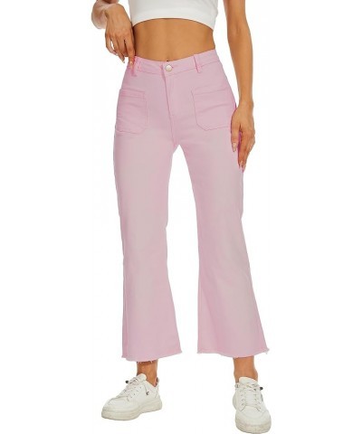 Women Straight Leg Capris Jeans Mid Rise Cropped Pants Stretchy Ankle Length with Pockets Pink $28.99 Jeans