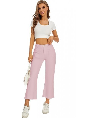 Women Straight Leg Capris Jeans Mid Rise Cropped Pants Stretchy Ankle Length with Pockets Pink $28.99 Jeans