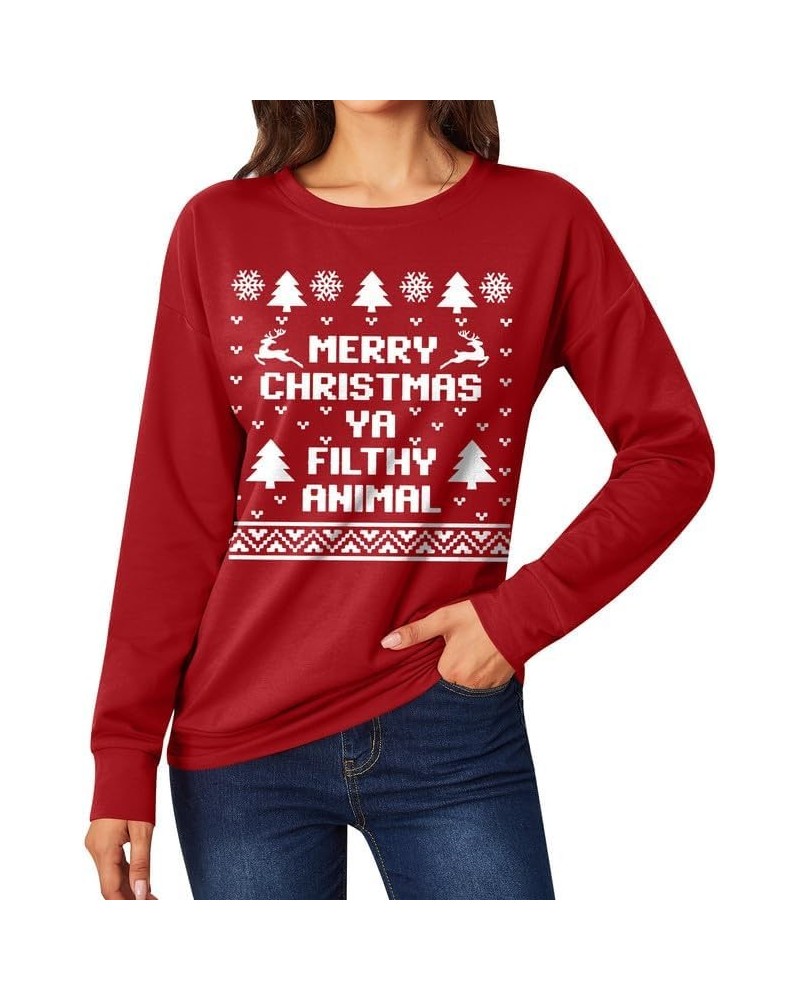 Christmas Women's Long Sleeve Graphic Sweatshirt Merry Christmas Animal $12.25 Hoodies & Sweatshirts