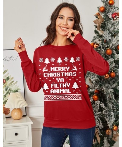 Christmas Women's Long Sleeve Graphic Sweatshirt Merry Christmas Animal $12.25 Hoodies & Sweatshirts