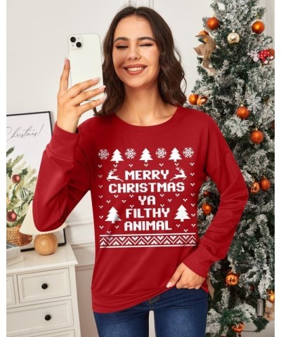 Christmas Women's Long Sleeve Graphic Sweatshirt Merry Christmas Animal $12.25 Hoodies & Sweatshirts