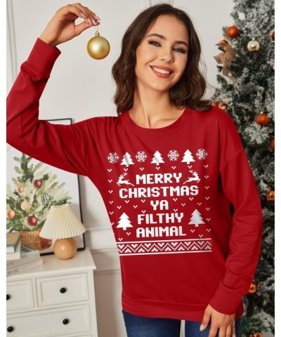 Christmas Women's Long Sleeve Graphic Sweatshirt Merry Christmas Animal $12.25 Hoodies & Sweatshirts