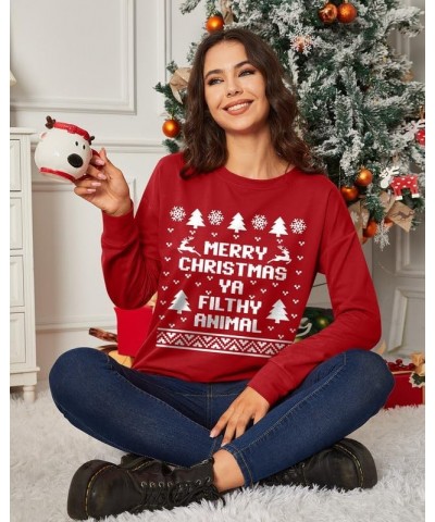 Christmas Women's Long Sleeve Graphic Sweatshirt Merry Christmas Animal $12.25 Hoodies & Sweatshirts