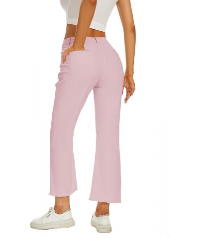 Women Straight Leg Capris Jeans Mid Rise Cropped Pants Stretchy Ankle Length with Pockets Pink $28.99 Jeans