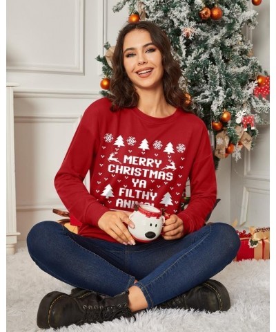 Christmas Women's Long Sleeve Graphic Sweatshirt Merry Christmas Animal $12.25 Hoodies & Sweatshirts