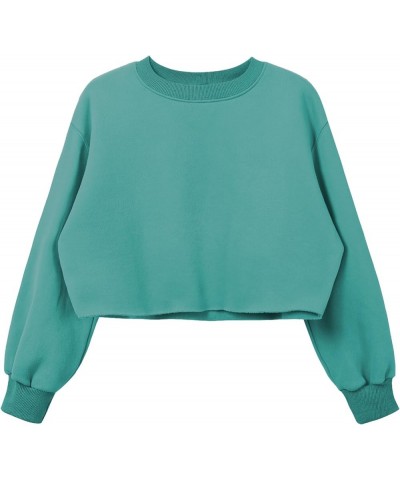 Women's Cropped Fleece Sweatshirt Crewneck Long Sleeve Casual Pullover Crop Tops Green $13.25 Hoodies & Sweatshirts