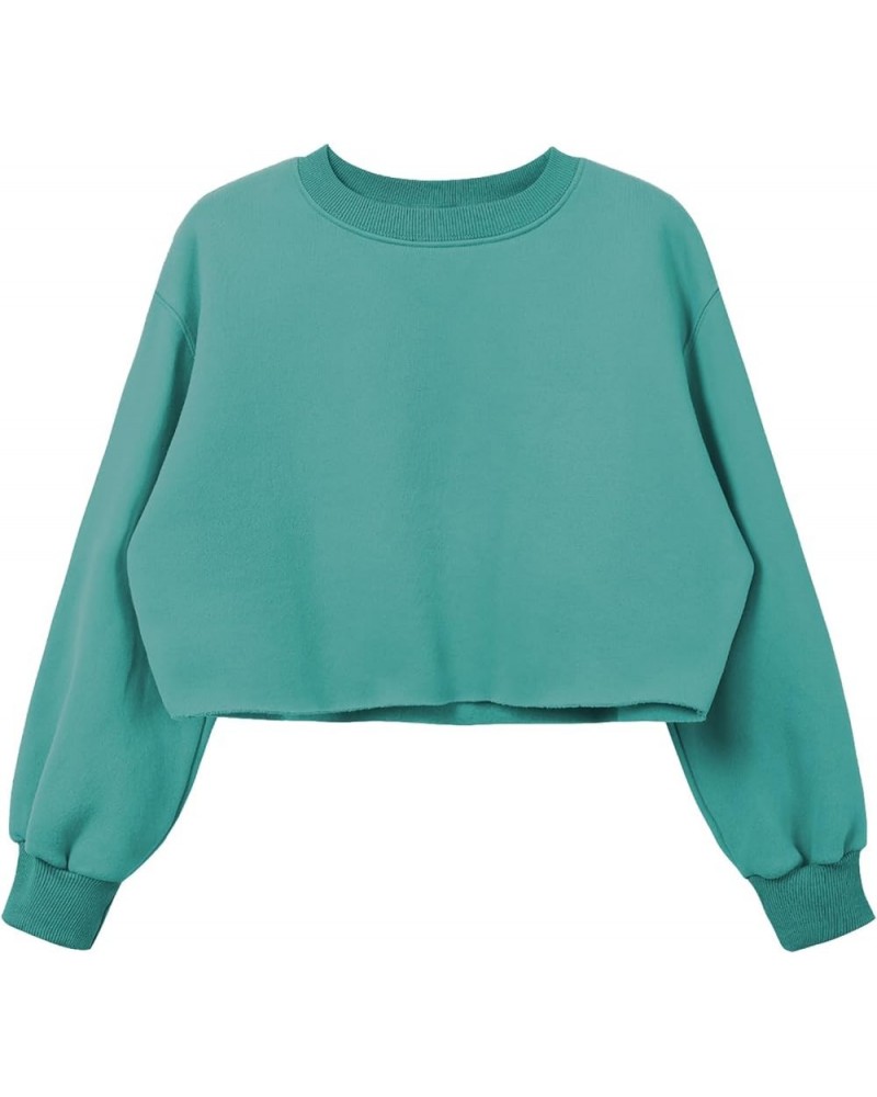 Women's Cropped Fleece Sweatshirt Crewneck Long Sleeve Casual Pullover Crop Tops Green $13.25 Hoodies & Sweatshirts