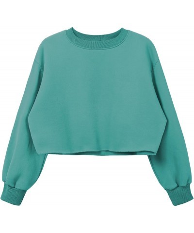 Women's Cropped Fleece Sweatshirt Crewneck Long Sleeve Casual Pullover Crop Tops Green $13.25 Hoodies & Sweatshirts