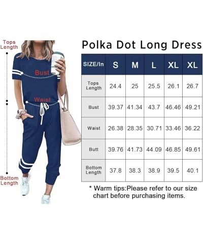 Women's Two Piece Outfits Striped Short Sleeve Pullover and Long Pants Tracksuit Pajama Lounge Jogger Sets Dark Blue $18.04 A...