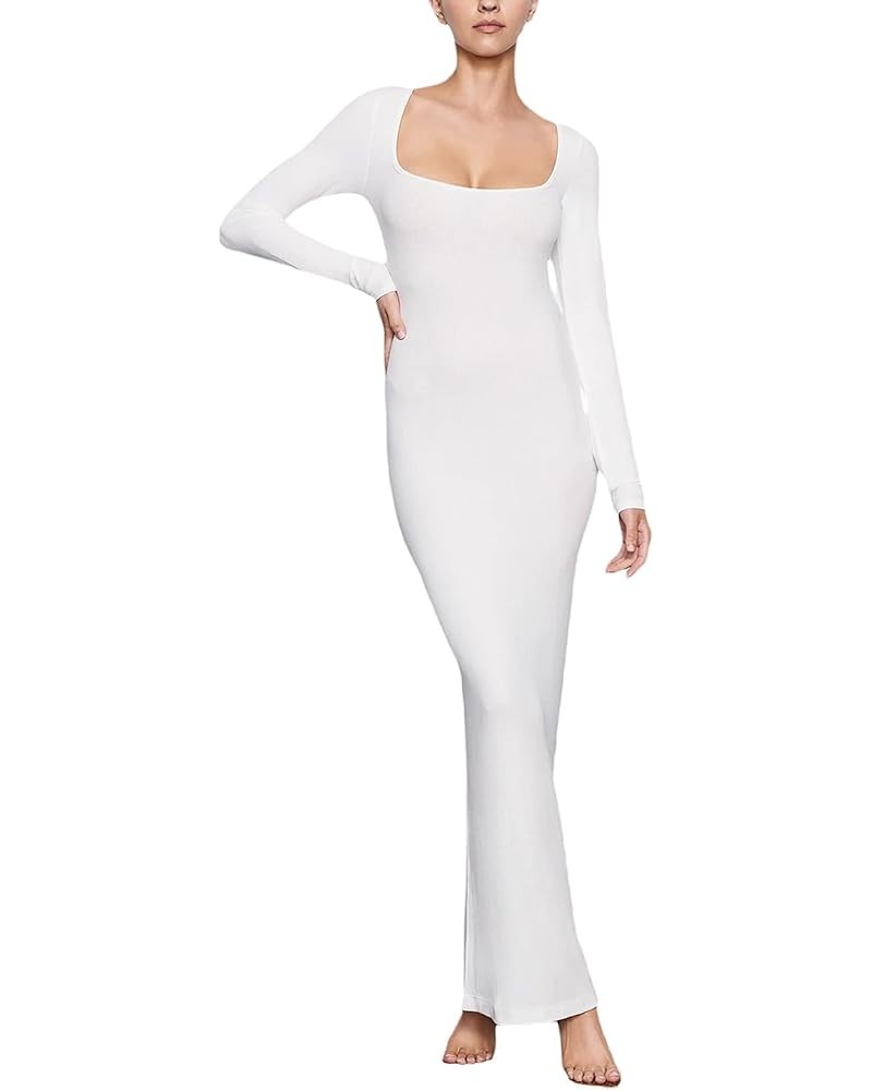 Women Flared Sleeve Off Shoulder Dress Long Sleeve Backless Long Dress Sexy Bodycon Midi Maxi Dresses G-white $14.00 Dresses