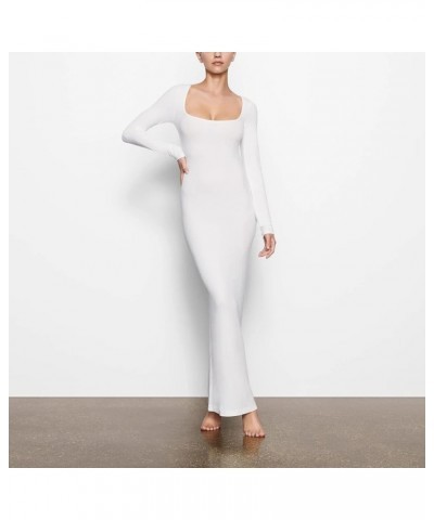 Women Flared Sleeve Off Shoulder Dress Long Sleeve Backless Long Dress Sexy Bodycon Midi Maxi Dresses G-white $14.00 Dresses