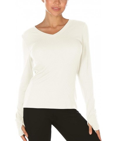 Long Sleeve Workout Running Exercise Yoga Athletic Shirts for Women,V Neck Undershrits Tops with Thumb Holes Off-white $14.99...