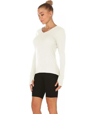 Long Sleeve Workout Running Exercise Yoga Athletic Shirts for Women,V Neck Undershrits Tops with Thumb Holes Off-white $14.99...