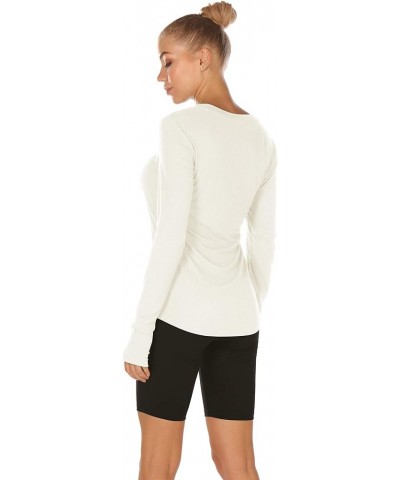 Long Sleeve Workout Running Exercise Yoga Athletic Shirts for Women,V Neck Undershrits Tops with Thumb Holes Off-white $14.99...