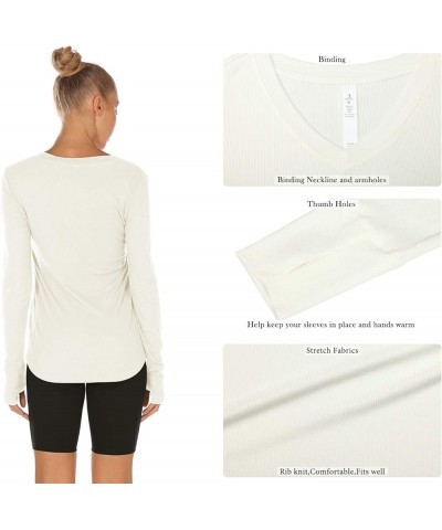 Long Sleeve Workout Running Exercise Yoga Athletic Shirts for Women,V Neck Undershrits Tops with Thumb Holes Off-white $14.99...