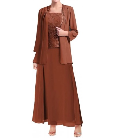 Mother of The Bride Dresses for Wedding Long Sleeve Chiffon Wedding Guest Formal Party Gown with Jackets Rust $42.37 Dresses