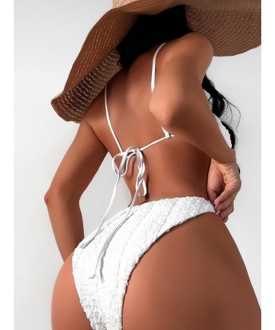 Women's 2 Piece Swimsuit Ring Linked Tie Side Smocked Bikini Set Bathing Suits White $16.73 Swimsuits