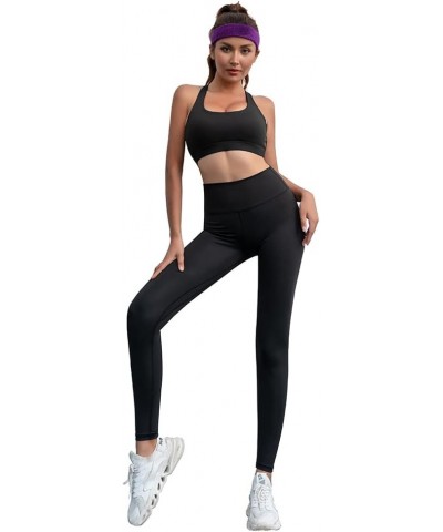 2 Pieces Workout Sets for Women Workout Outfits High Waist Leggings with Sports Bra Crop Tops Fitness for Yoga Gym Camp Black...