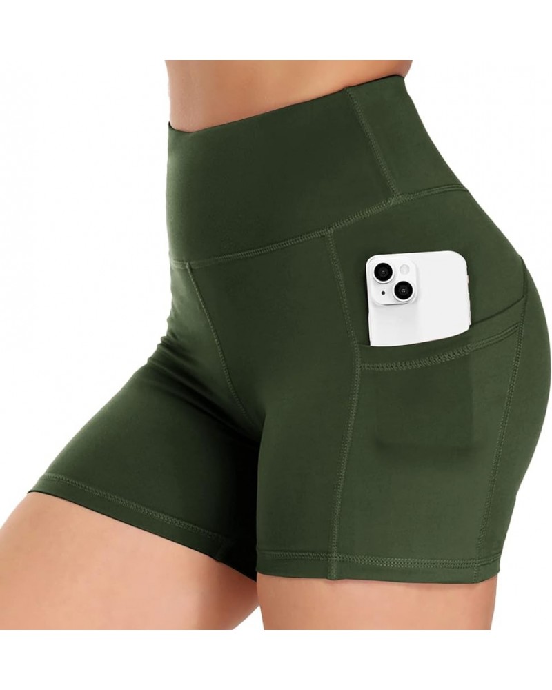 Biker Shorts Women with Pockets - Workout High Waisted Tummy Control Yoga Gym Short for Athletic Running 5 Inch A-5''green $9...