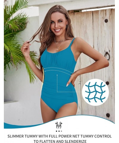 One Piece Swimsuit for Women Tummy Control Bathing Suits Ruched Swimwear Bright Blue $18.19 Swimsuits