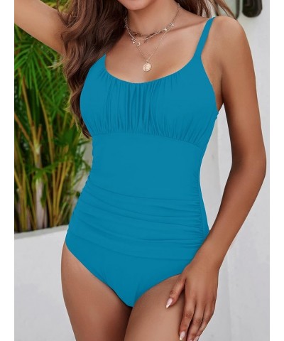 One Piece Swimsuit for Women Tummy Control Bathing Suits Ruched Swimwear Bright Blue $18.19 Swimsuits